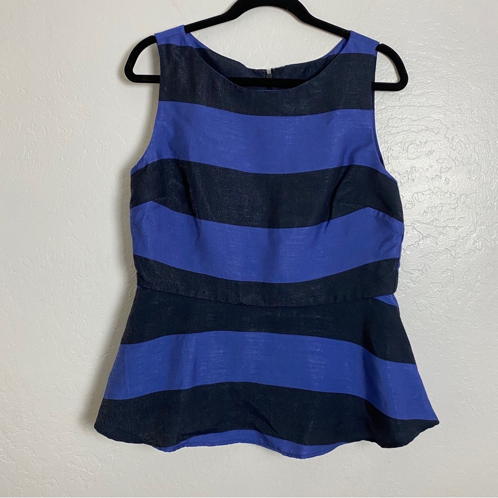 Banana Republic Blue and Navy Striped Peplum Shell Top